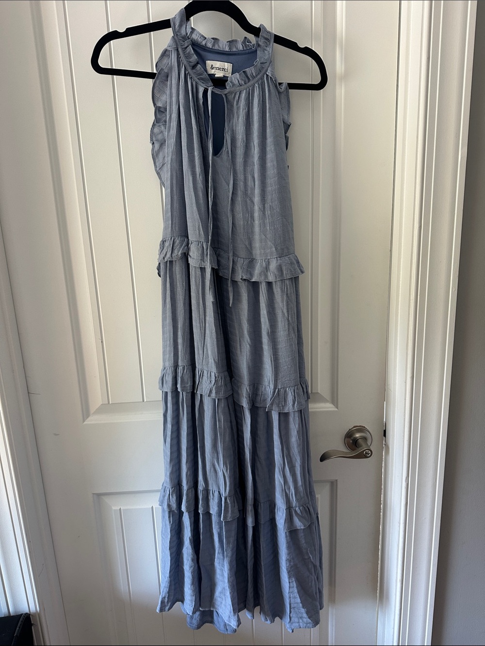 Blue Ruffle-Tiered Maxi Dress